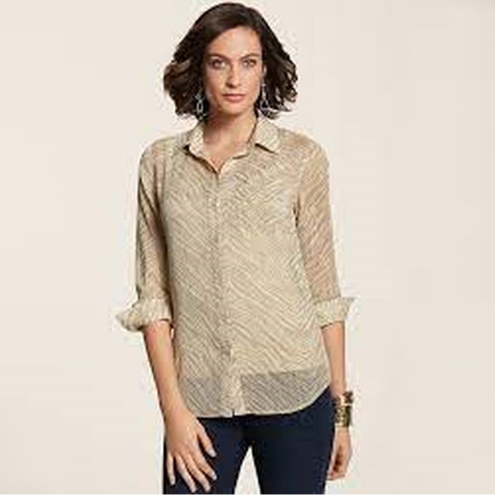 Chico's Golden Luxe Zebra Sady Top Shirt Size 3 US XL